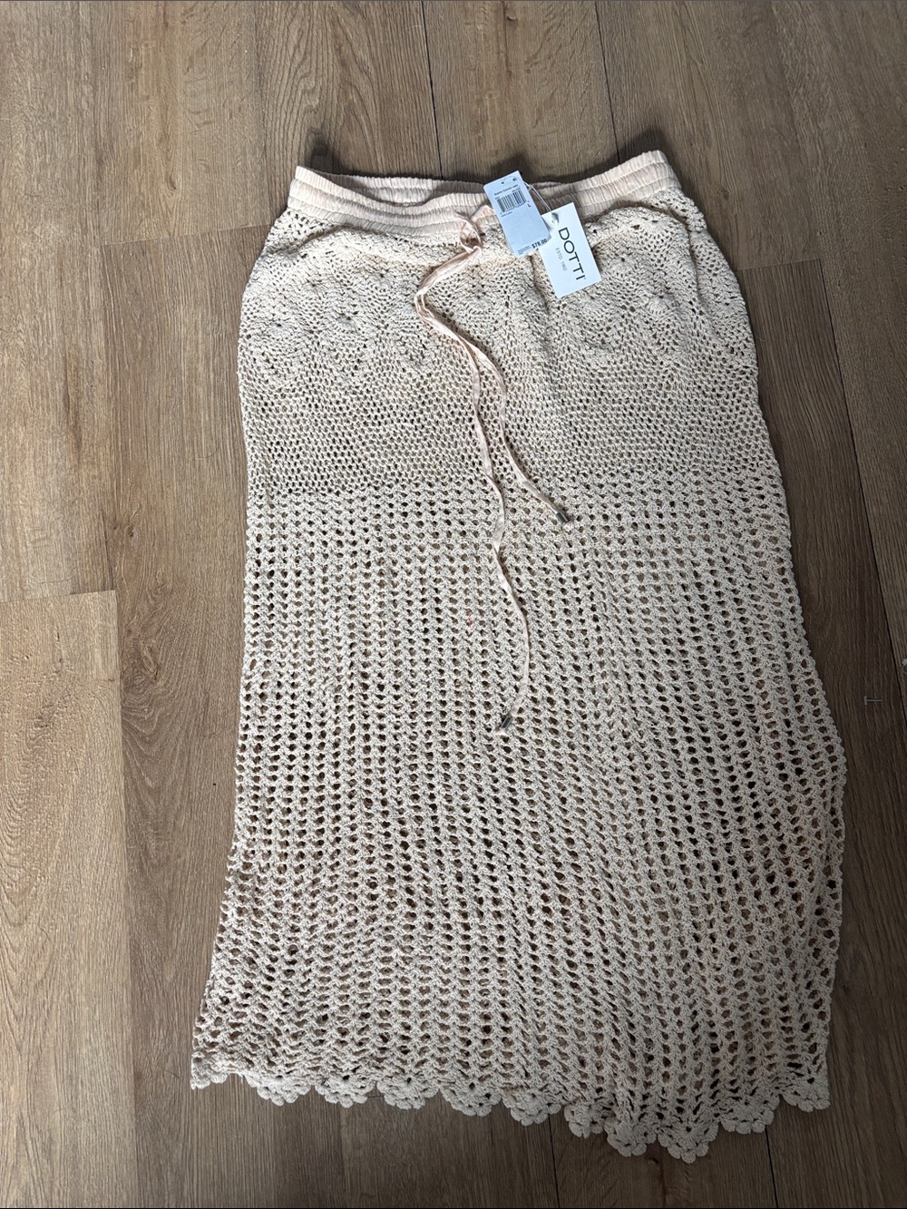 Dotti Beige Crochet Maxi Skirt with Drawstring Waist